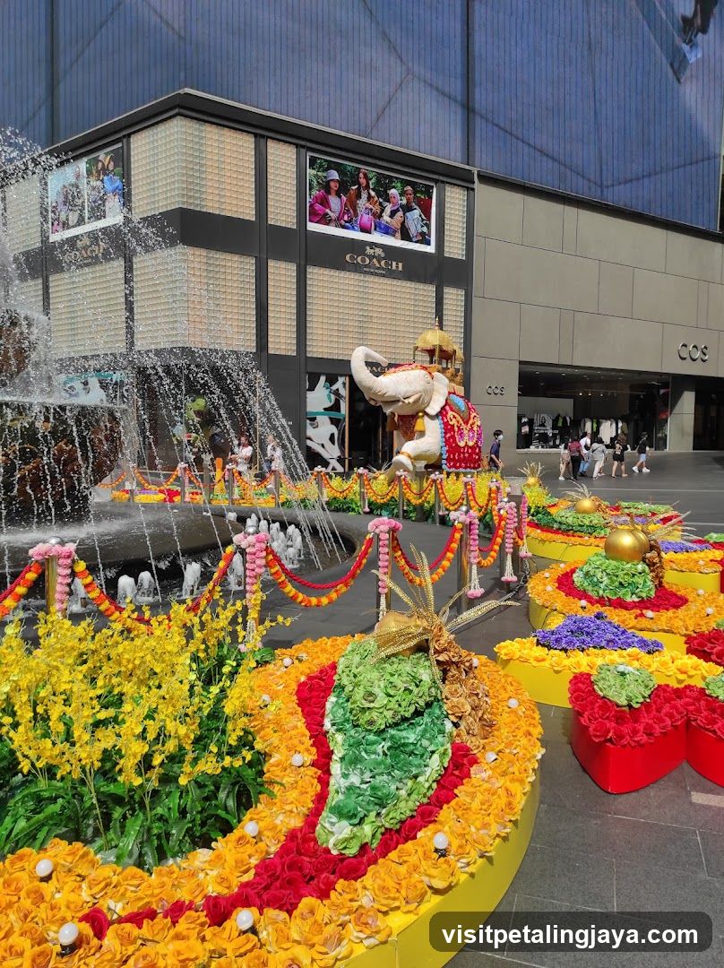 Flower Display and Fountain Scene