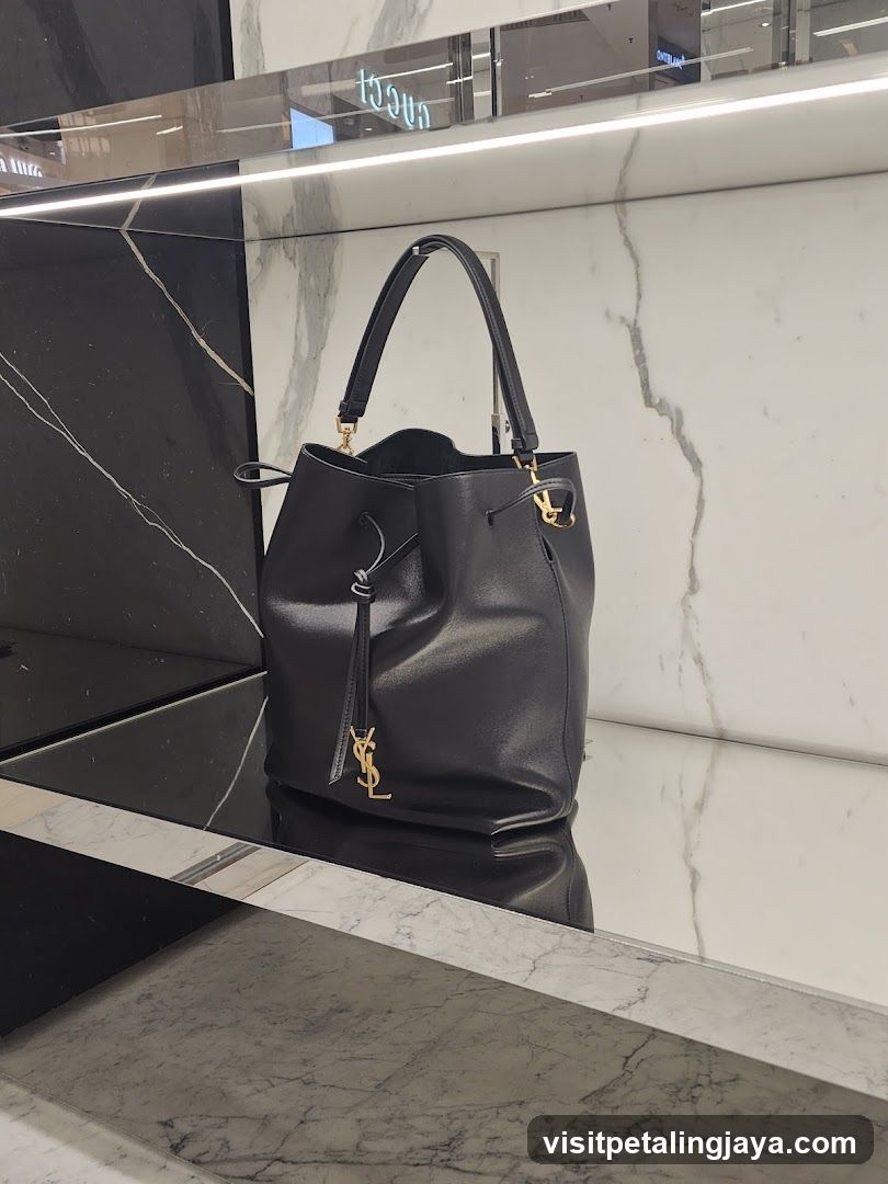 YSL Black Bucket Bag Display