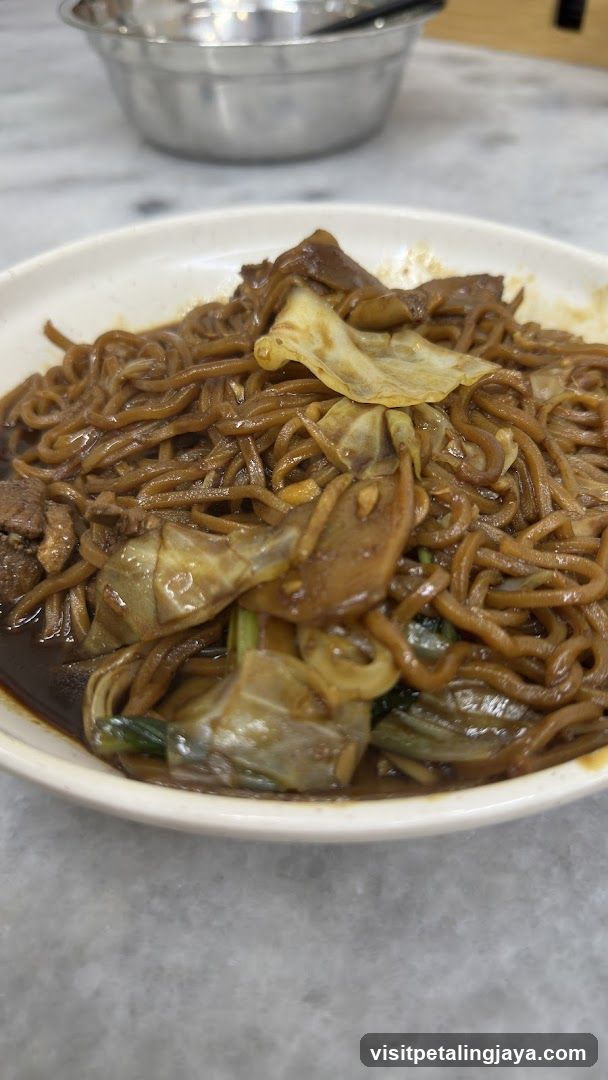 Bowl of Stir-Fried Noodles with Vegetables and Meat