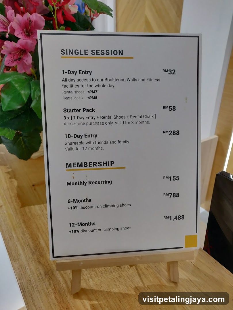 Climbing Gym Pricing Menu