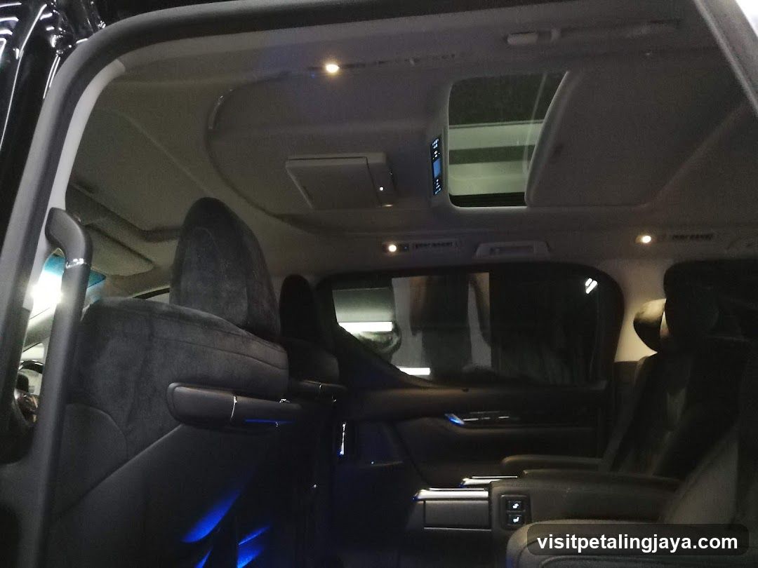 Interior of a luxury vehicle at night