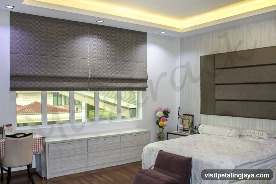 Modern Bedroom Interior with Window Treatments