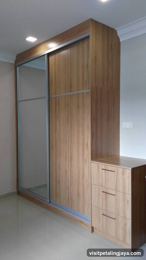 Wooden Sliding Wardrobe with Mirror Doors