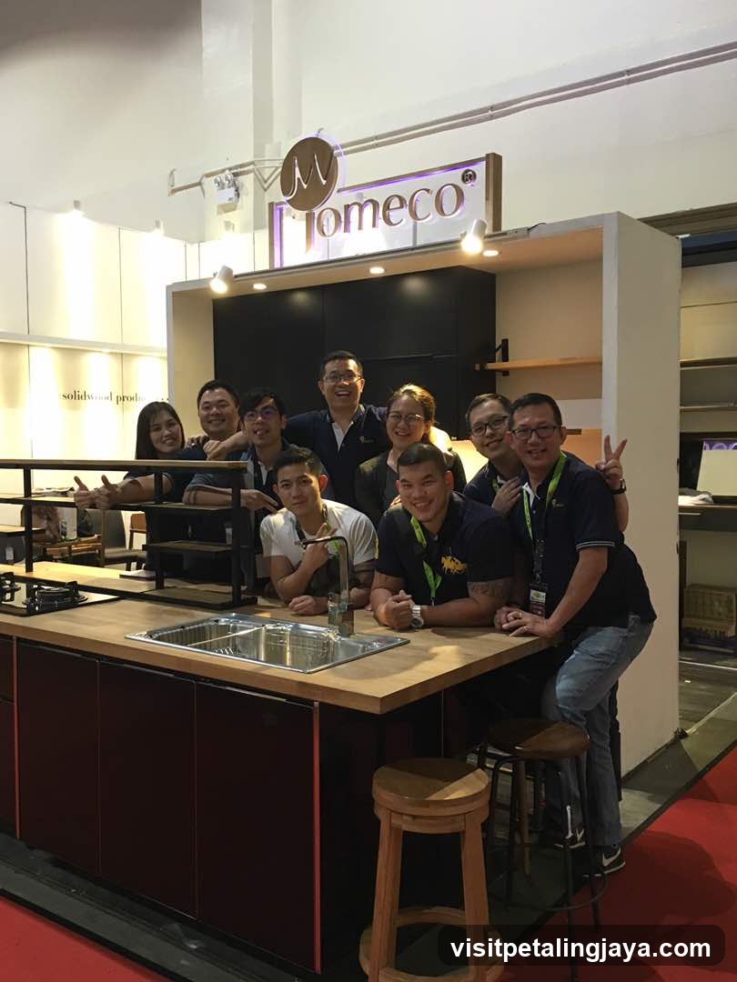Group photo at a trade show booth