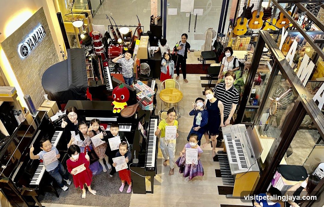 Yamaha Music Store Interior with Children and Adults