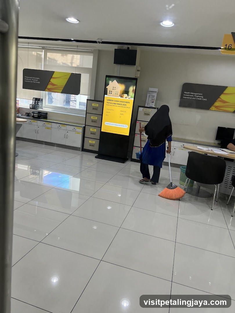 Bank Interior Cleaning Scene