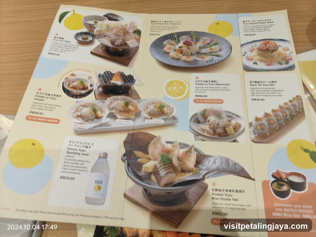 Yuzu-themed Japanese menu