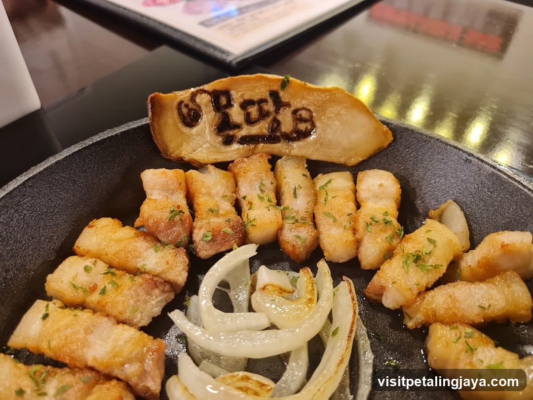 Grilled Pork Belly with Onions and Mushrooms