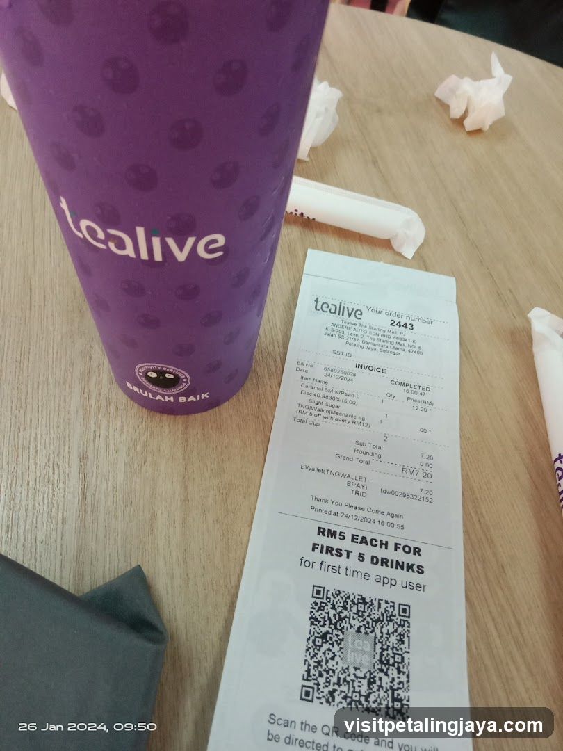 Tealive Receipt and Cup