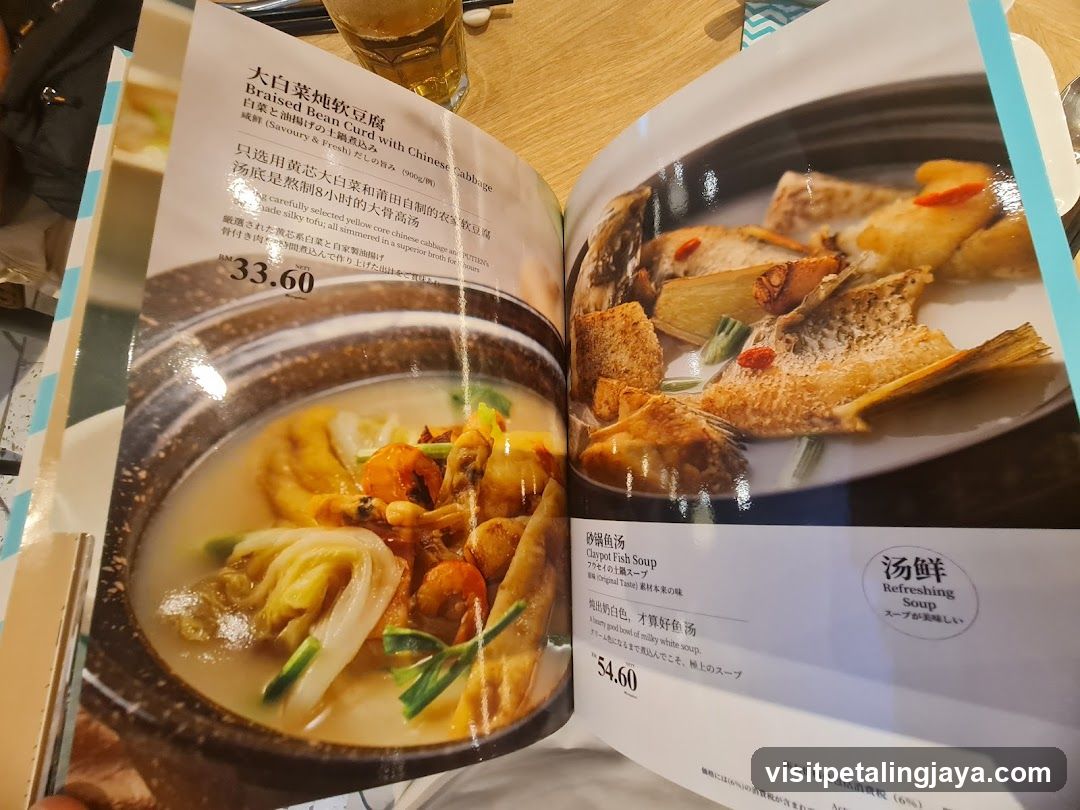 Open Menu Book with Food Items