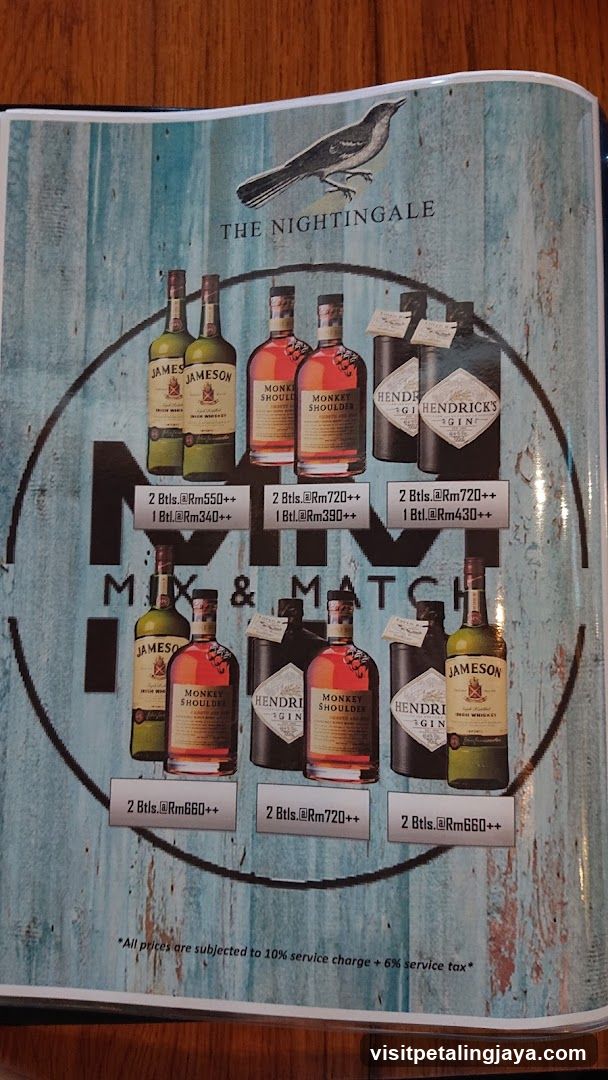 The Nightingale Bar Menu Page