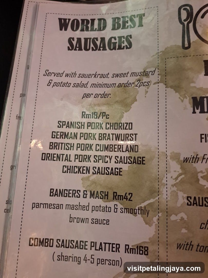 World Best Sausages Menu