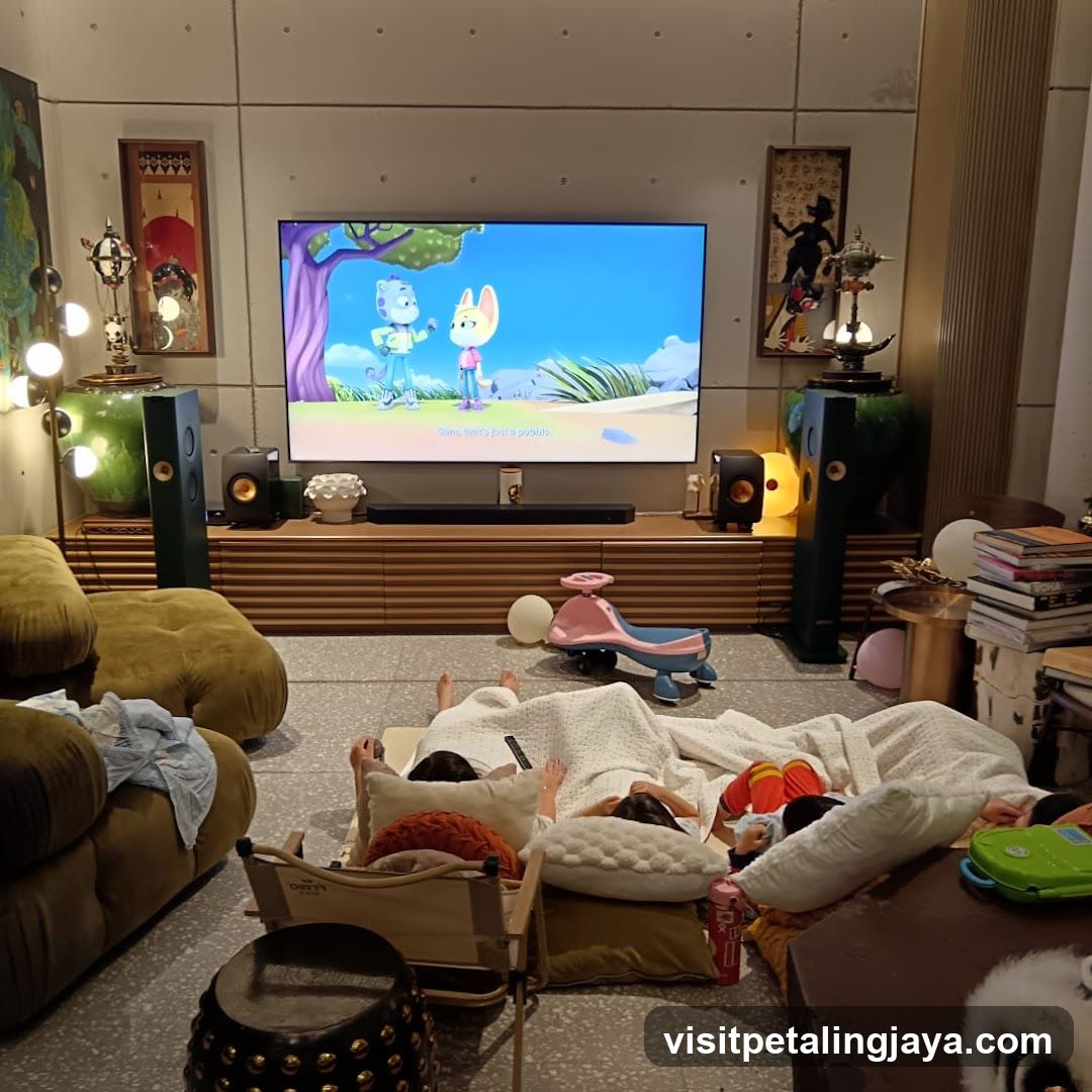 Living Room Scene with Children Watching TV
