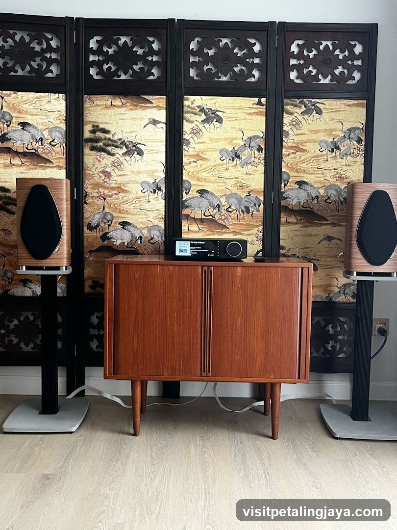 Home Audio Setup with Mid-Century Furniture
