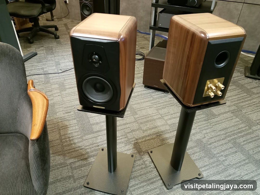 Speaker Stands with Wood-Finished Speakers