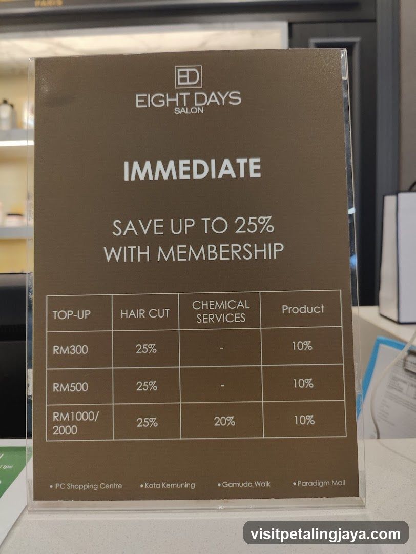 Eight Days Salon Membership Discount Sign