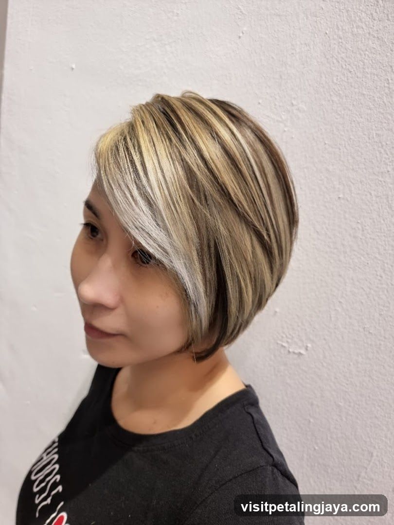 Short Blonde Haircut with Silver Highlights