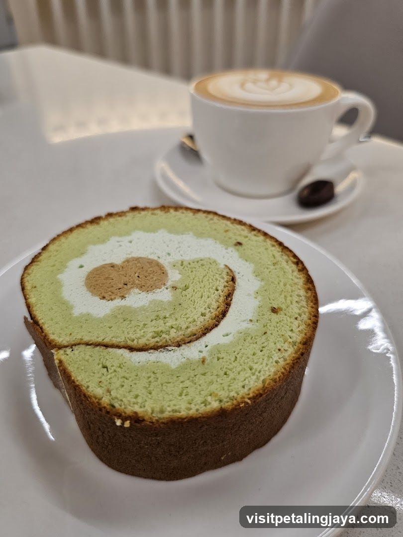 Matcha Roll Cake and Latte