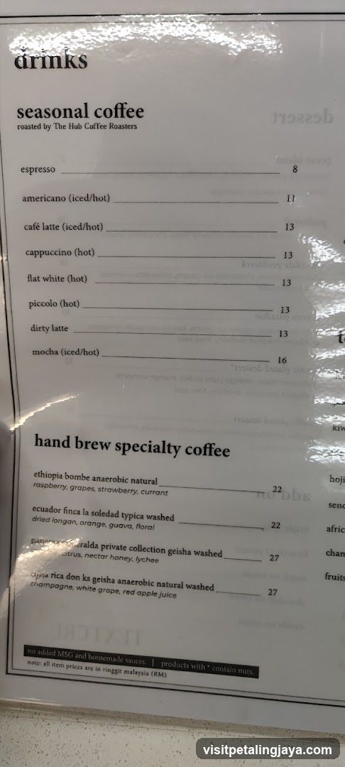 Seasonal Coffee & Hand Brew Specialty Coffee Menu