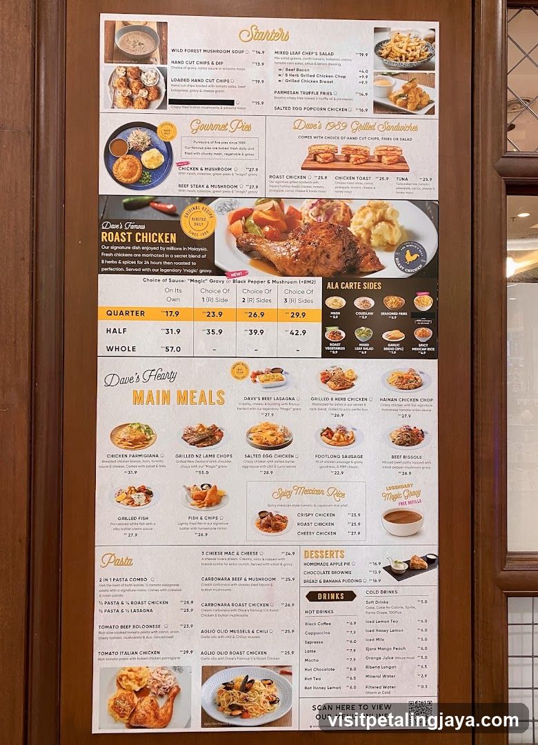 Dave's Roast Chicken Menu