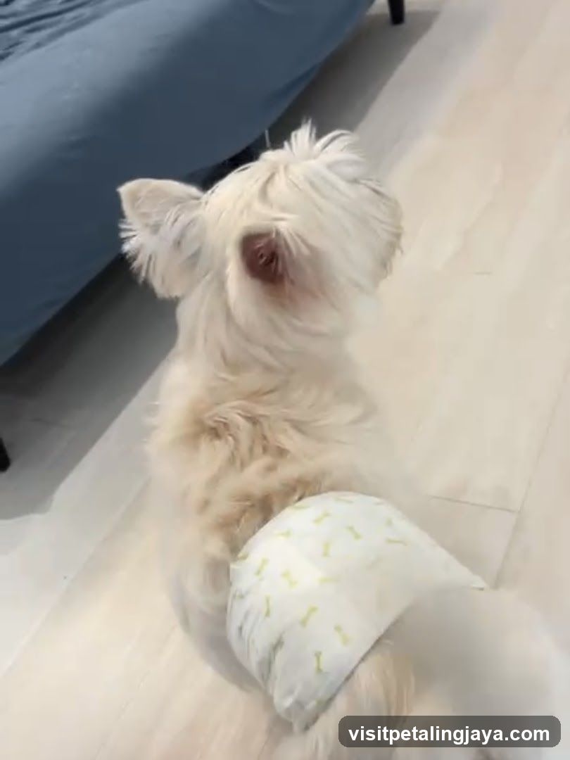 White Dog in Diaper