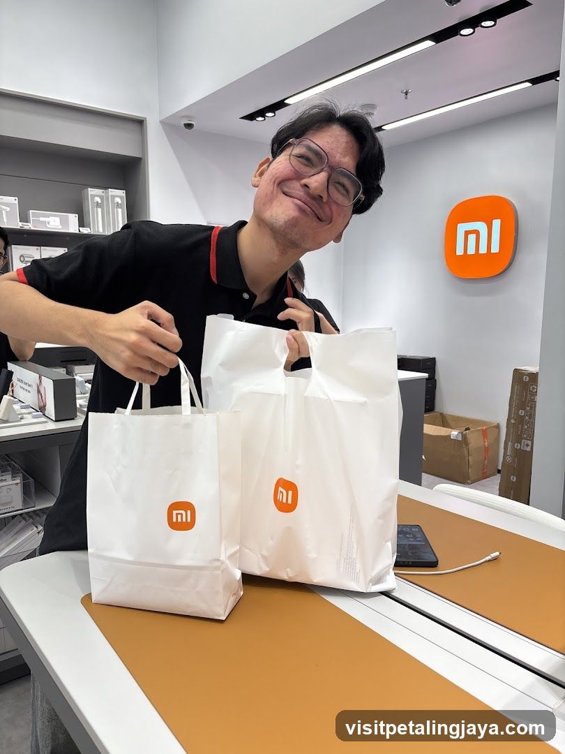 Xiaomi Store Interior with Shopping Bags