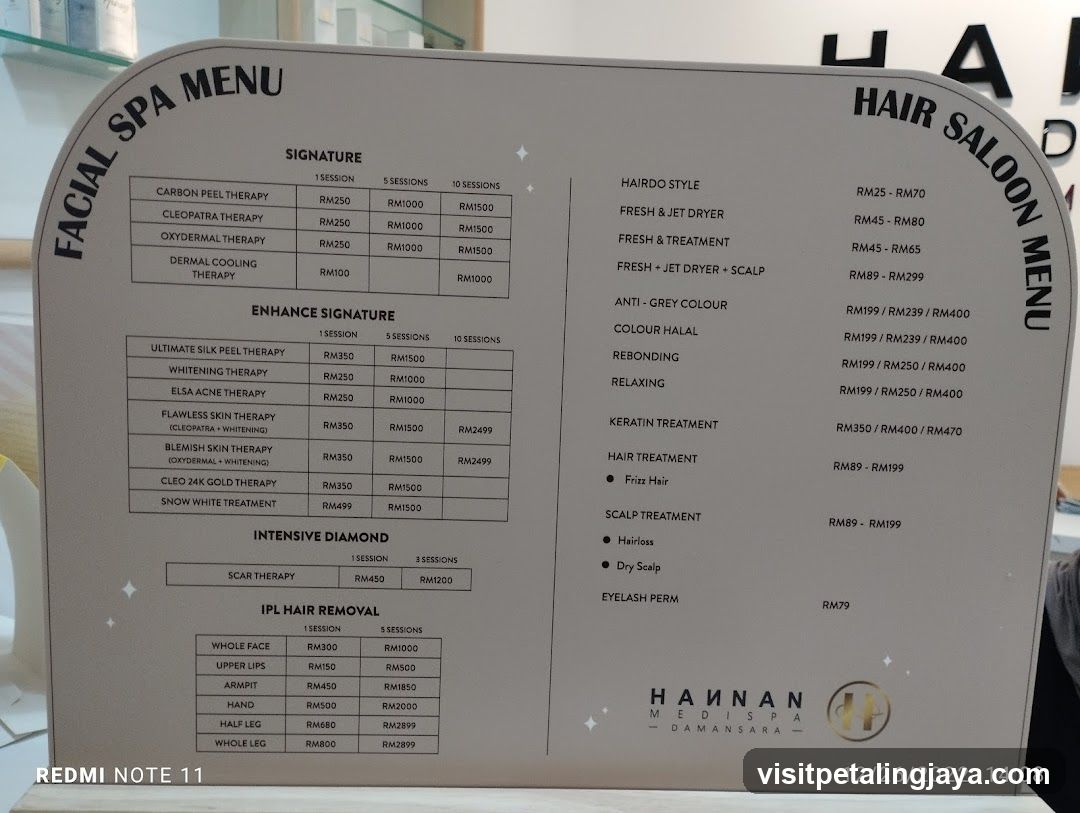 Facial Spa Menu & Hair Salon Menu