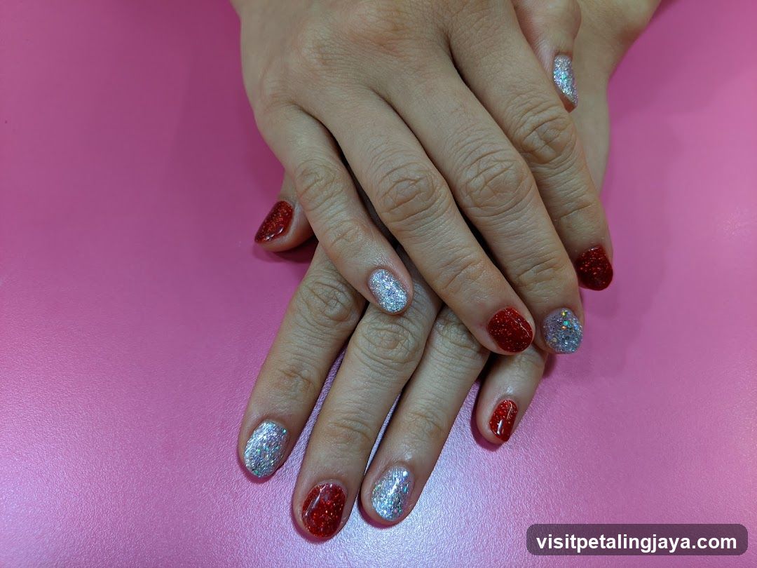 Red and Silver Glitter Nail Art
