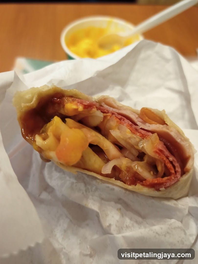 Breakfast Burrito with Side of Macaroni and Cheese