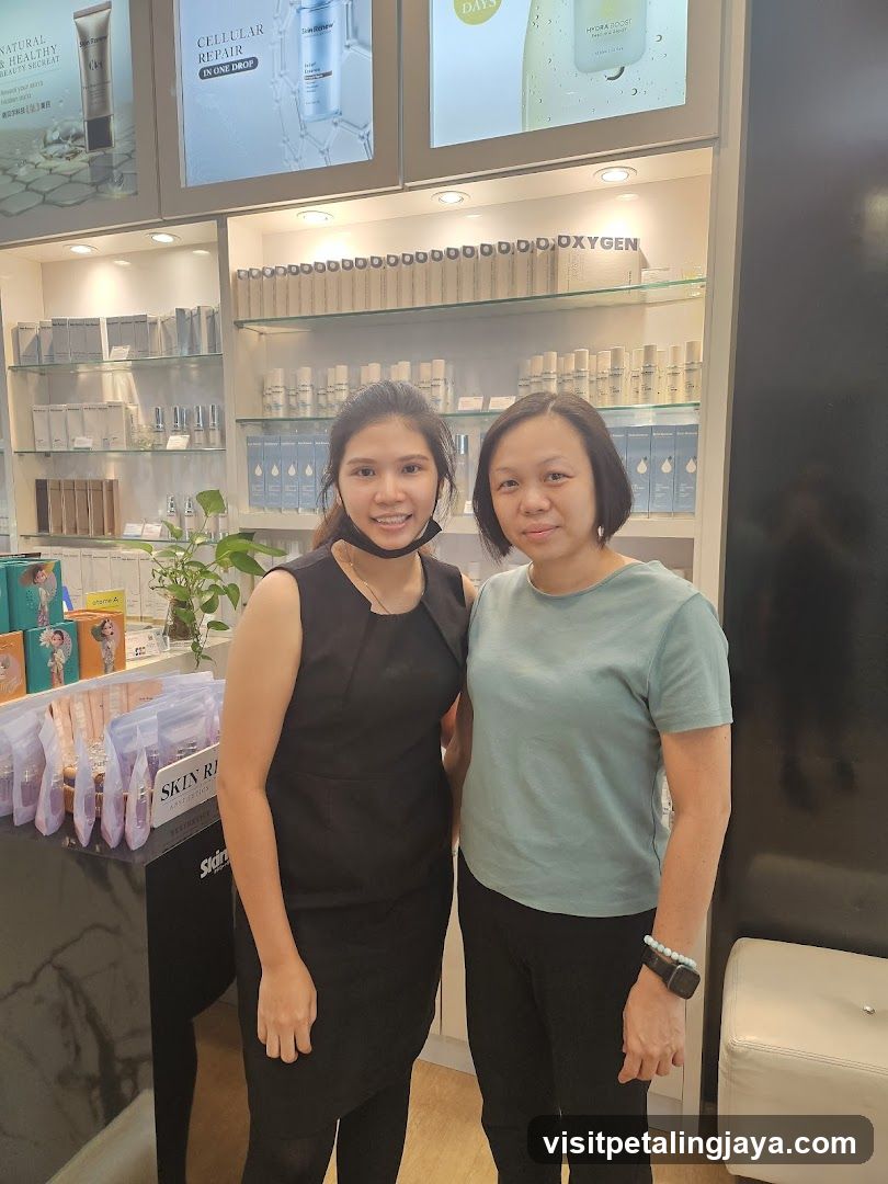 Beauty Store Interior with Staff and Customer
