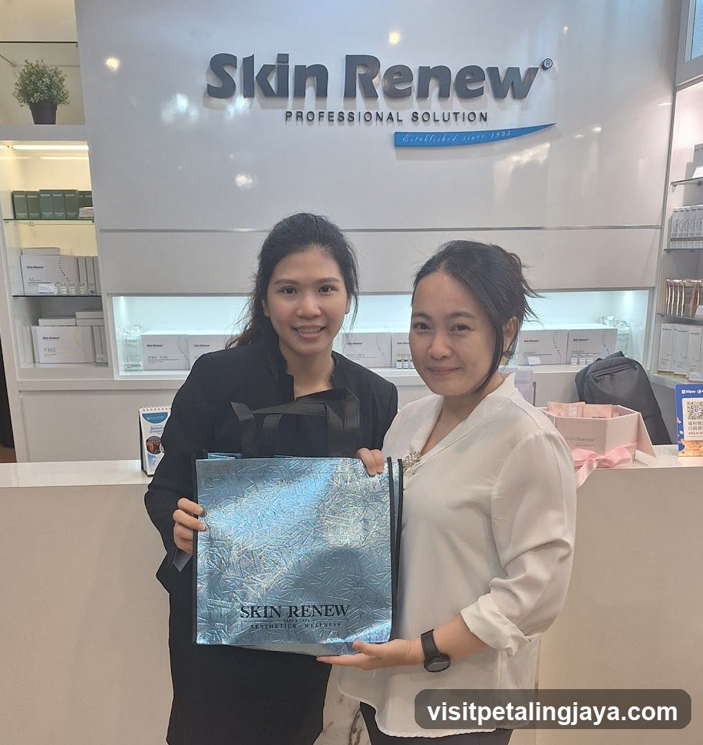 Skin Renew Store Interior with Staff Holding Gift Bag