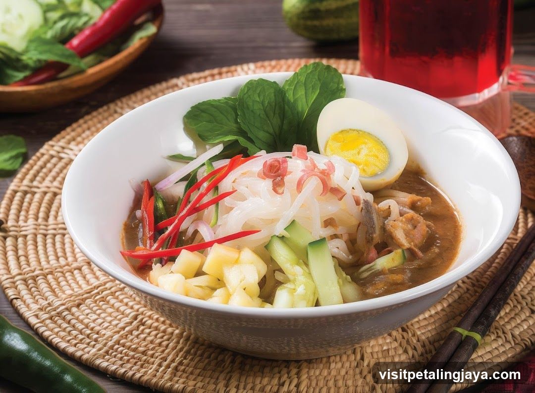 Bowl of Noodle Soup with Garnishes