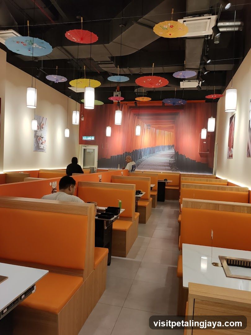Restaurant Interior with Colorful Umbrellas