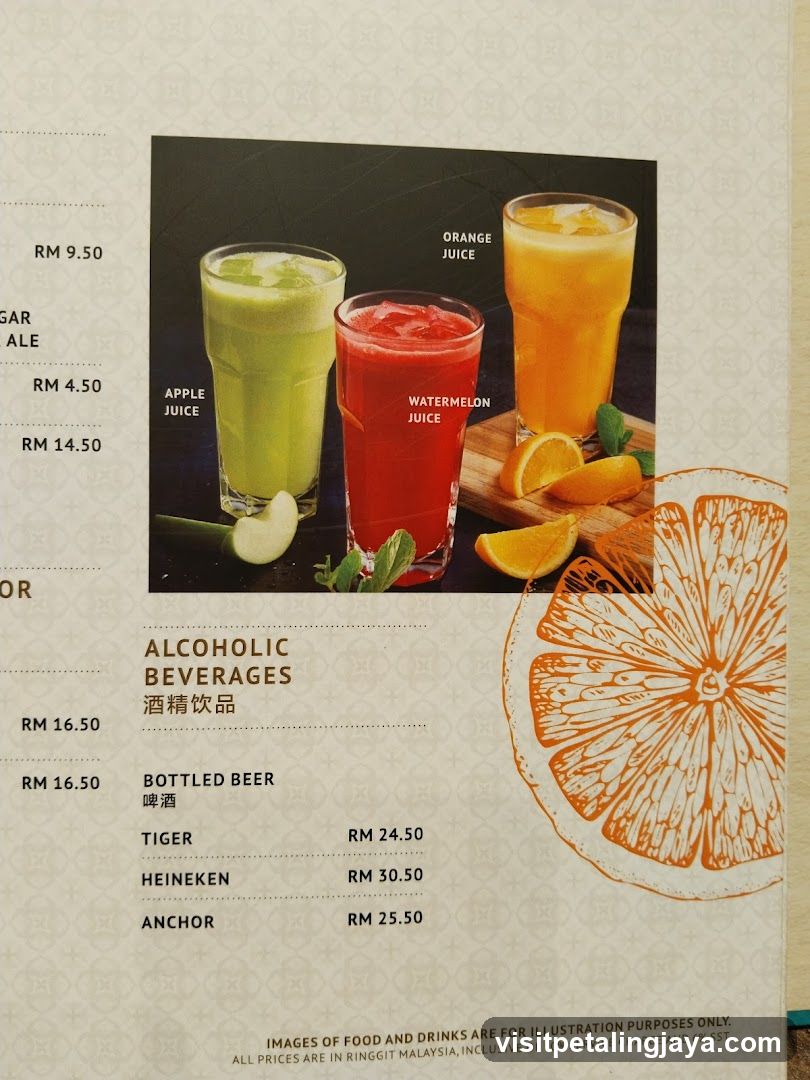 Juice and Alcohol Menu Page