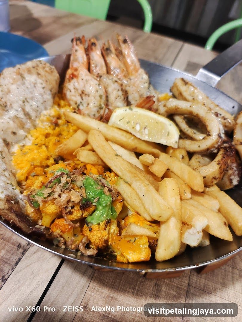 Seafood Platter with Fries and Lemon