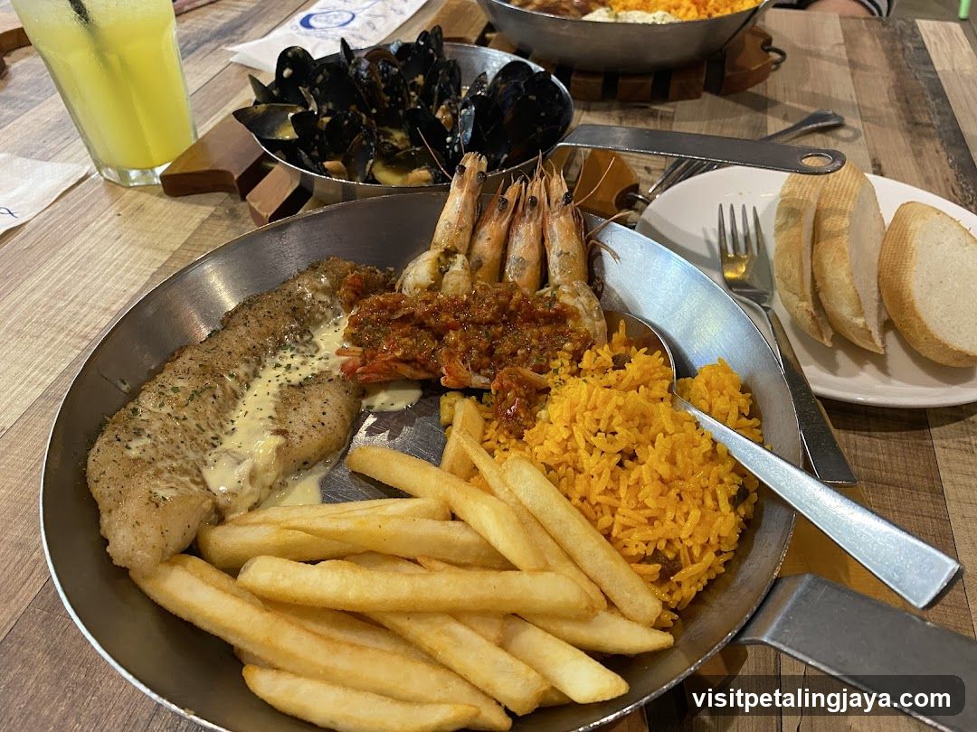 Seafood Platter with Fries and Bread