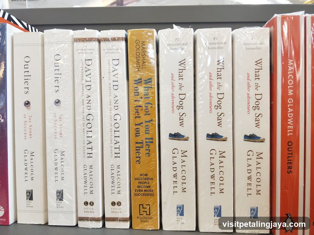 Bookshelf with Malcolm Gladwell books