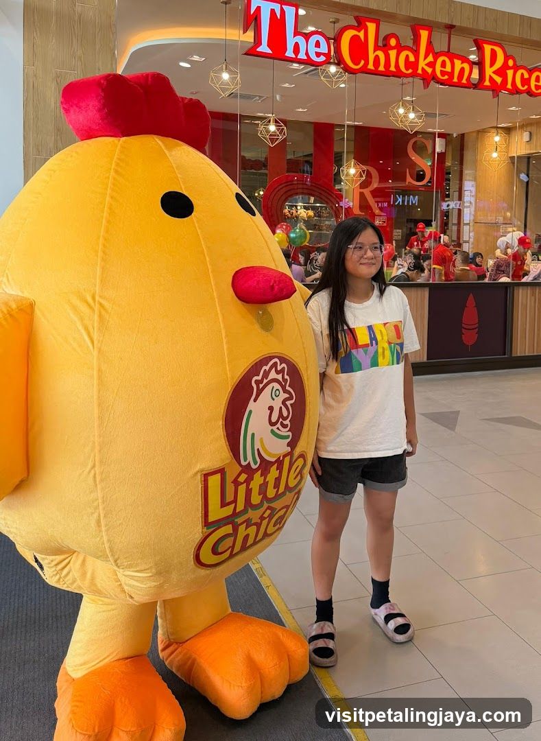 Person with mascot in mall