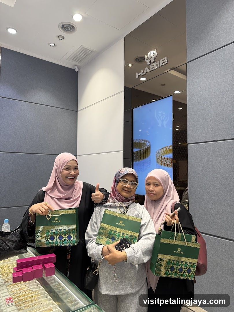 Three women with shopping bags in a jewelry store