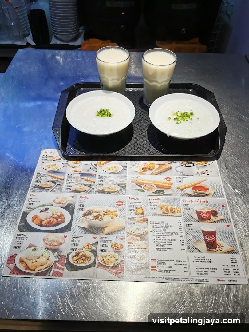 Breakfast Tray with Porridge and Milk