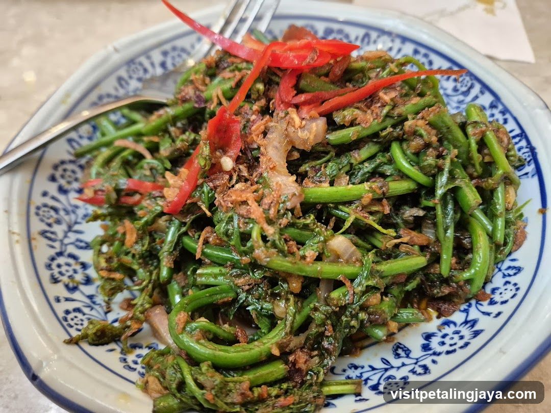 Stir-fried Greens with Red Chili and Fried Shallots