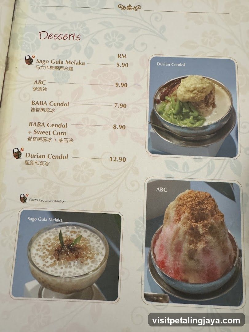 Desserts Menu Page