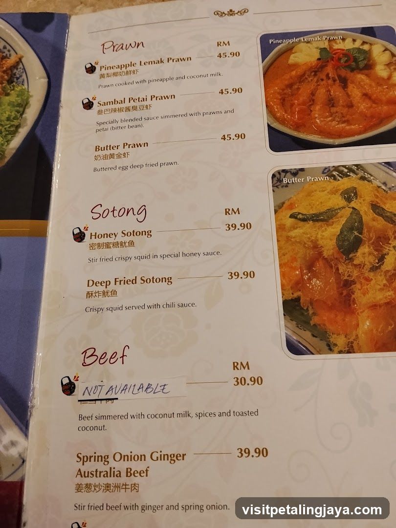 Seafood and Beef Menu