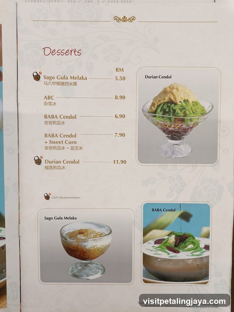 Desserts Menu Page
