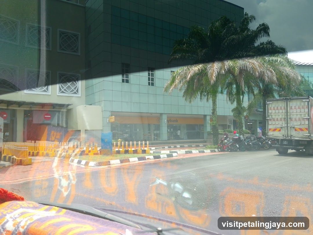 Street View with Bank and Trucks