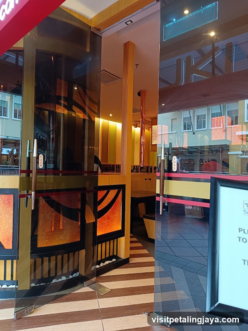 Restaurant Interior View Through Glass Door