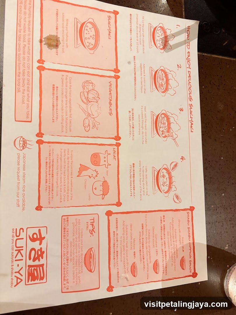 SUKI-YA Menu Card