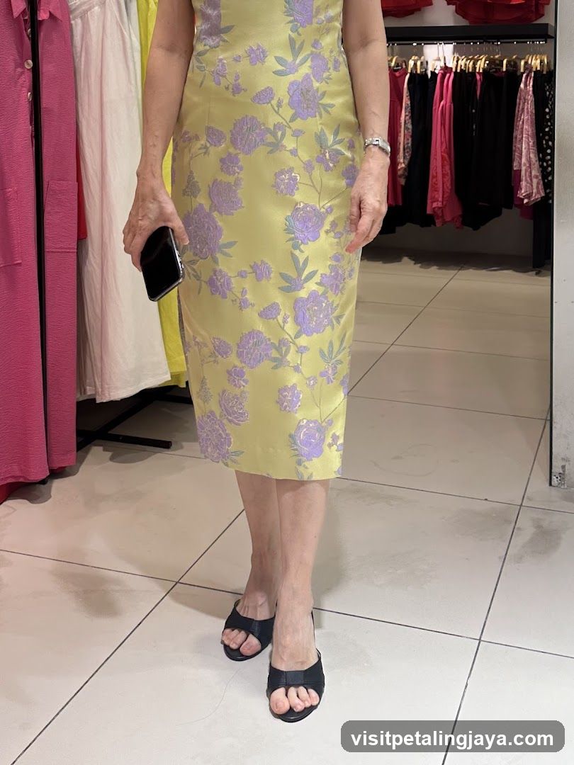 Woman in Floral Dress at Clothing Store