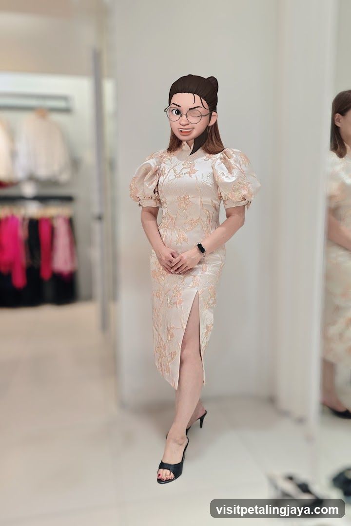Woman in a Floral Dress with Digital Face Filter