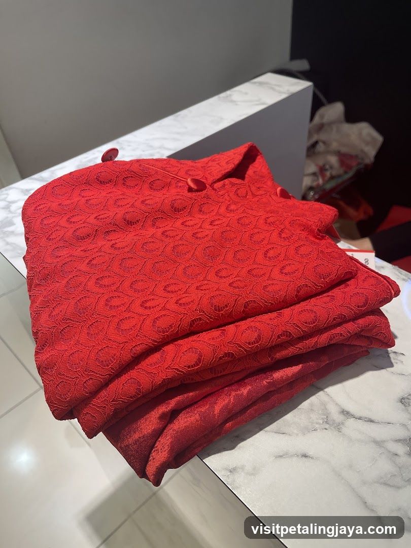 Red Patterned Fabric Display